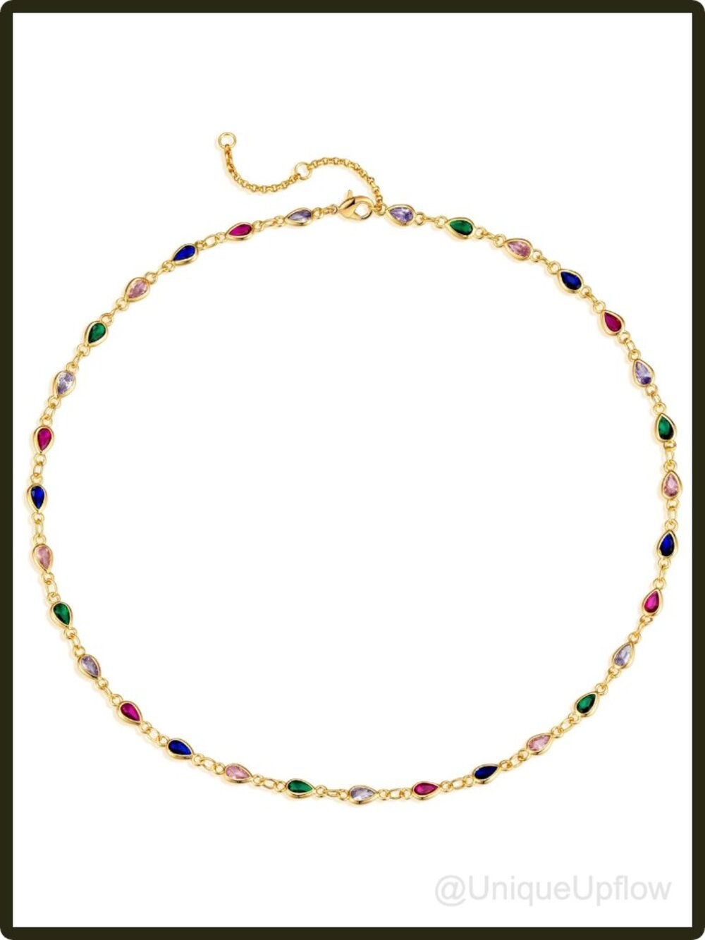 18K Gold Plated Drop Zirconia Choker Necklace Adjustable Chain Jewelry